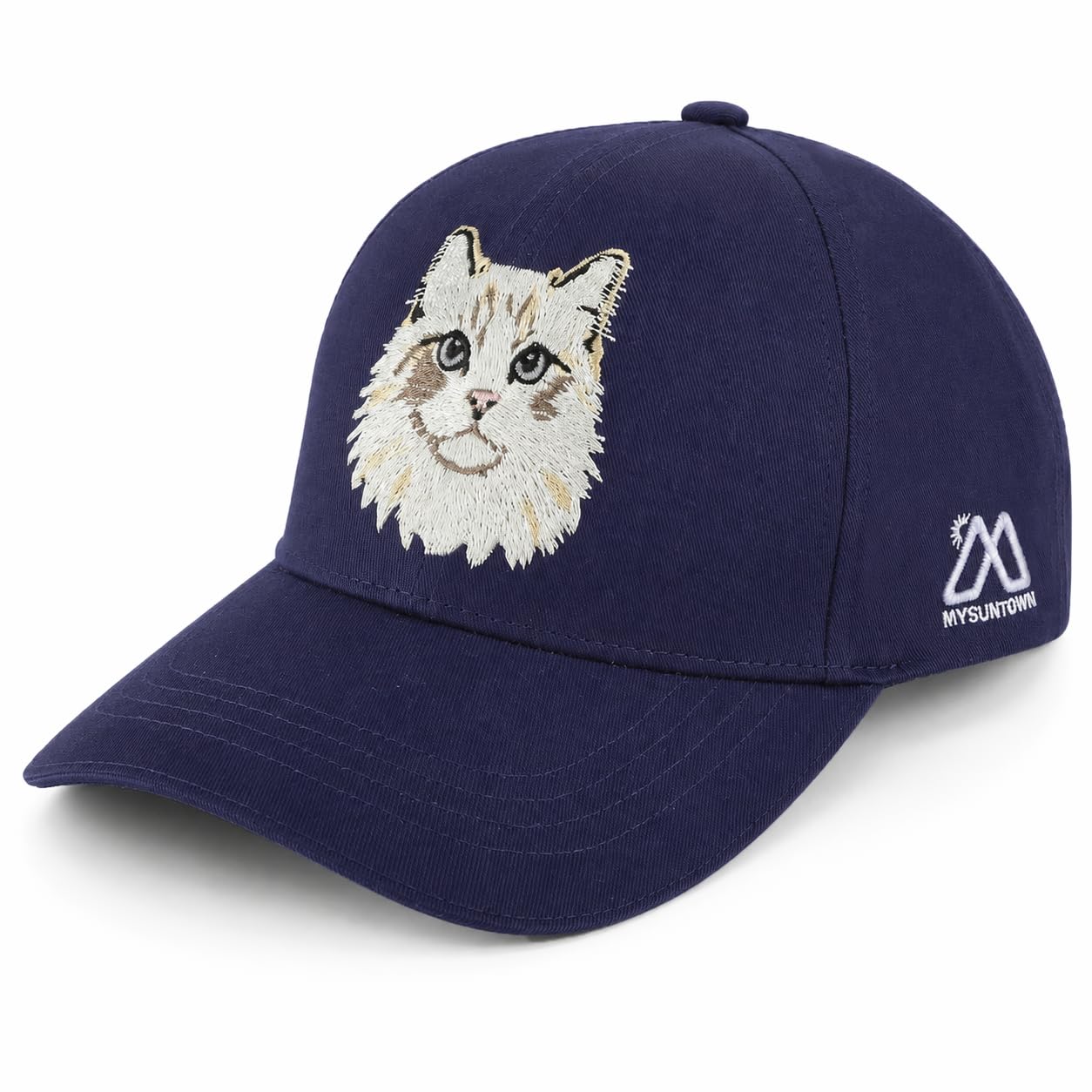 mysuntown Premium Cat Embroidered Baseball Cap Cute Dog Dad Hat Unisex | Soft Cotton Low Crown Adjustable Baseball Hat Gift for Dog Cat Lovers, Cat Dog Mom, Pet Owner, Birthday Gifts for Women Men Blue