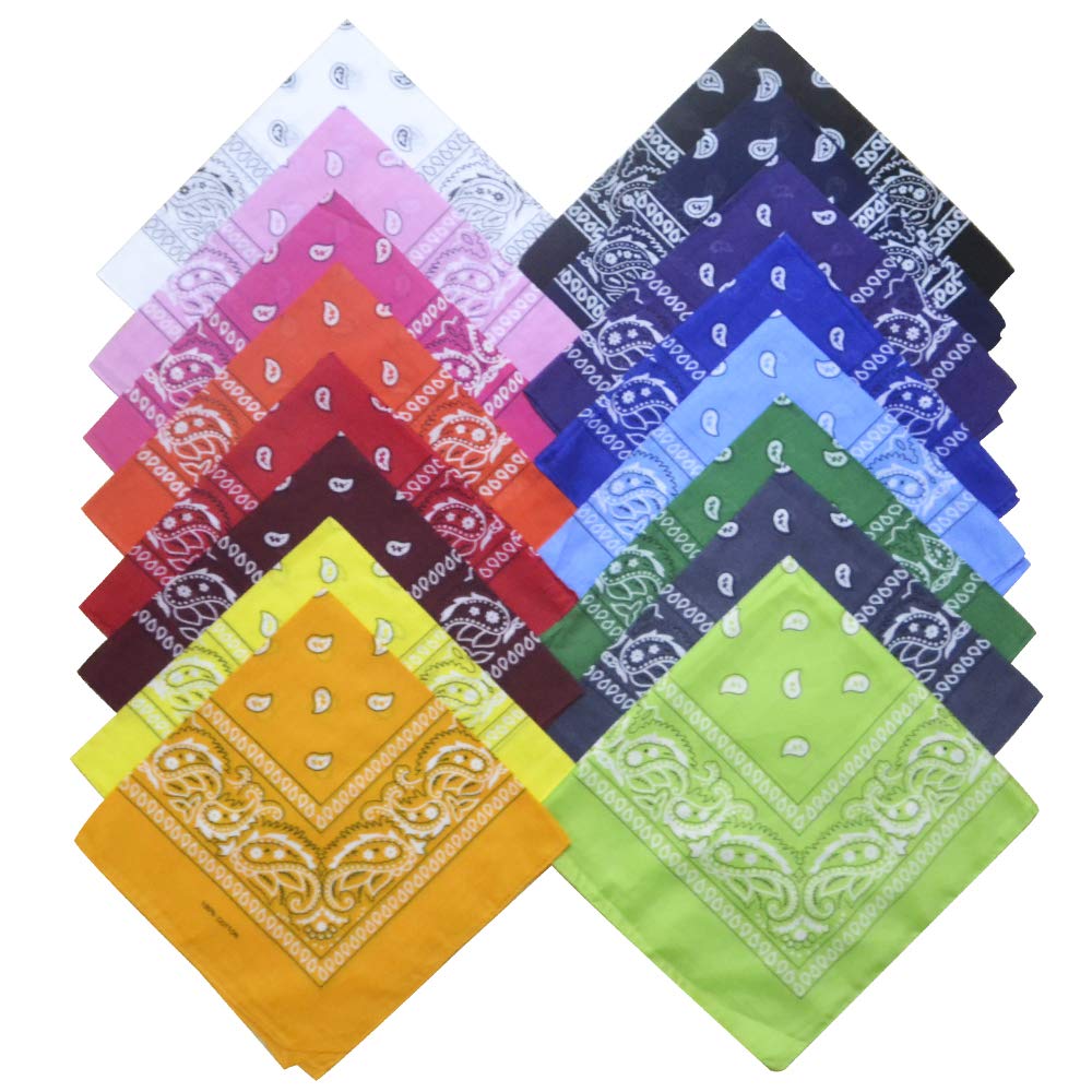 100% Cotton Hair Head Bandanas Fashion Face Mask Scarf 18 Pack for Men Women