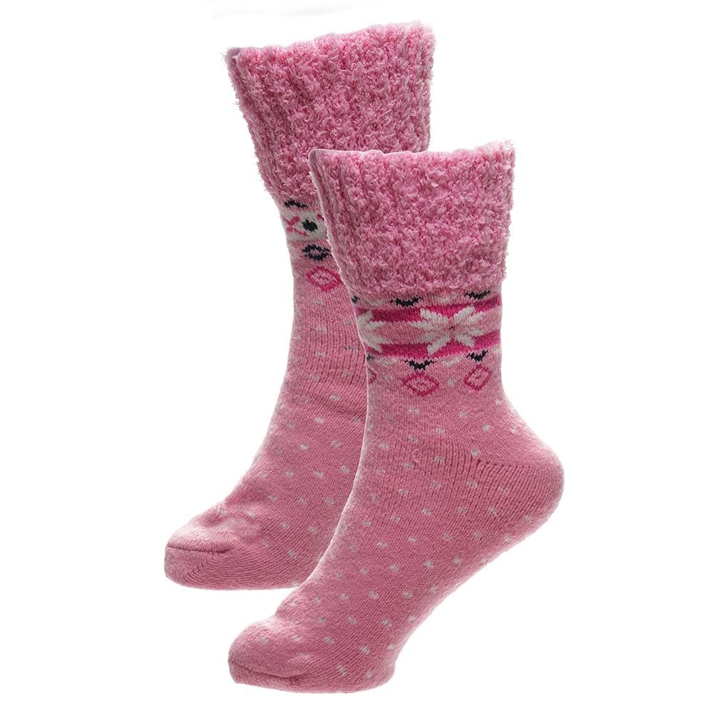 A2z Women's Pink 2 Pack Fairisle Thermal Socks Soft Cosy Lounge With Gripper - Socks Lds 1429 2 Pack 4-8
