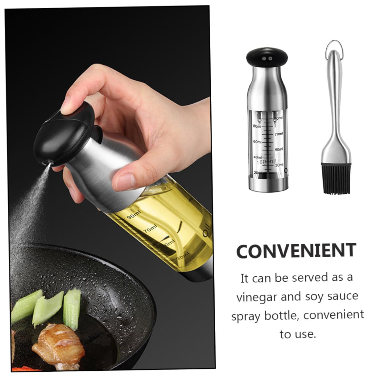 Aceitera Pulverizadora de Acero Inoxidable con Botella y Brocha para Cocina Dispensador de Aceite y Vinagre para Barbacoas Restaurantes y Uso Doméstico