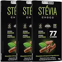 Kit com 3 Unidades de Chocolate 77% Cacau Zero Acucar Zero Lactose de 70g cada - Stevia Choco