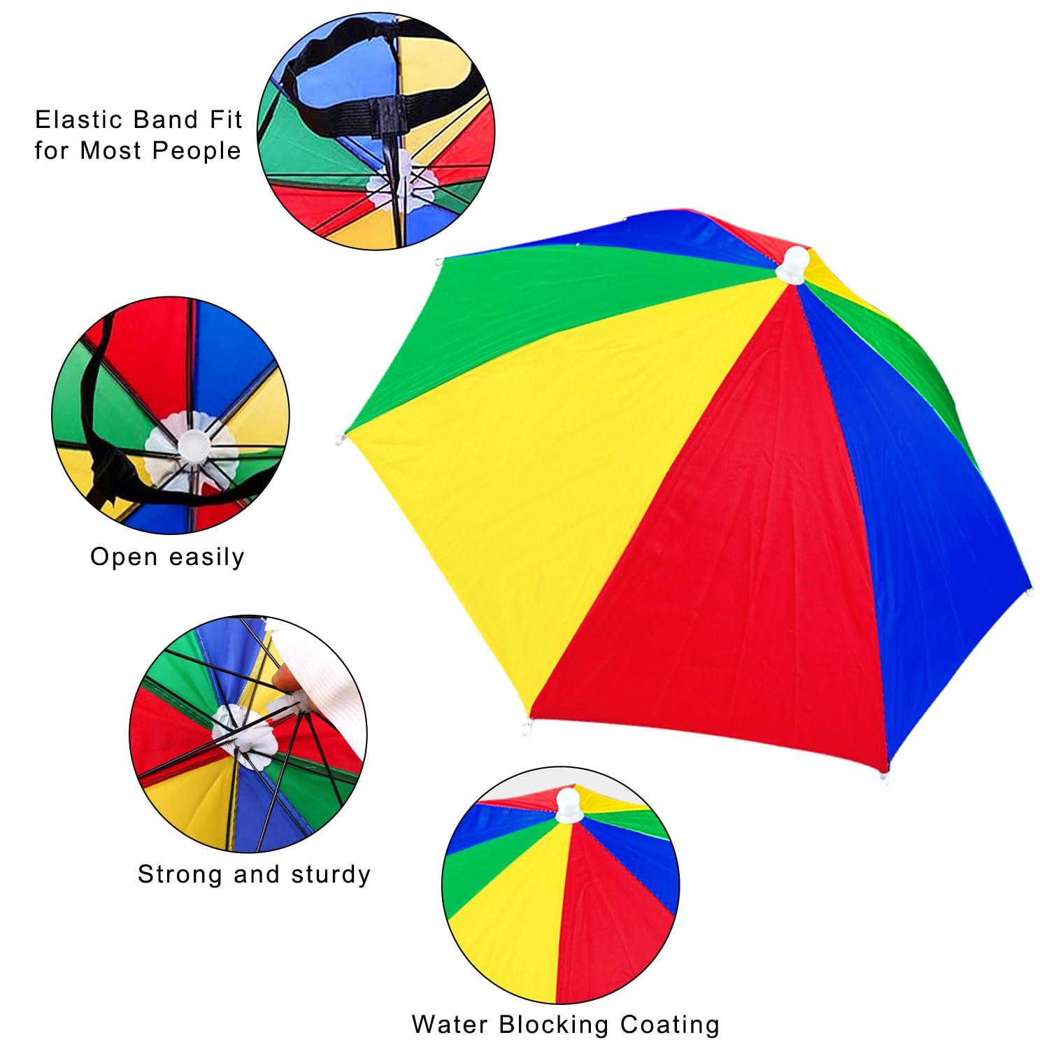 5 Piezas 50cm Paraguas de Cabeza, Sombrero Paraguas con Banda Elástica, Impermeable y Reutilizable, Paraguas Manos Libres Adecuado para Pesca Playa Camping Senderismo Actividades Aire Libre (Color)