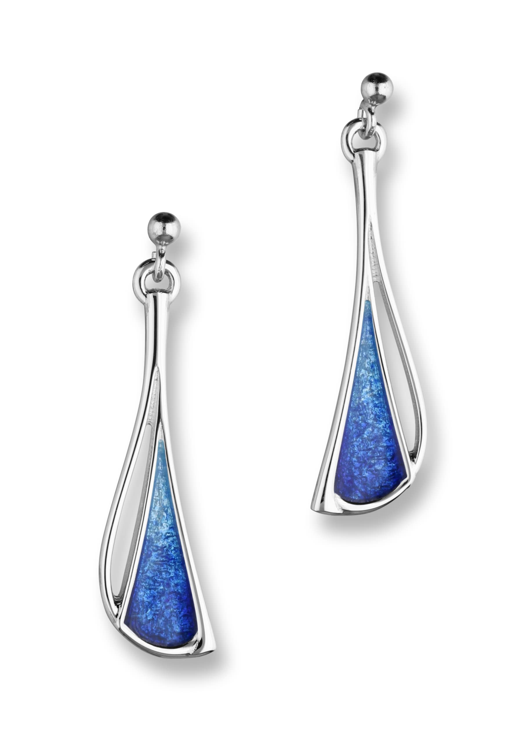Ortak 925 Sterling Silver Handmade Long Drop Earrings Hot Glass Hand Enamel In Oasis Colourways Arctic Collection High Polished Scottish Fine Jewellery Made in Scotland