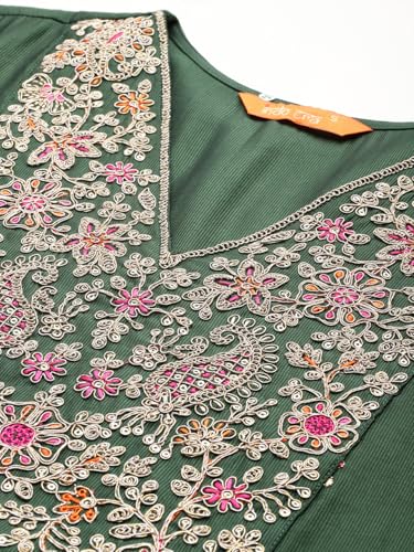 Image of INDO ERA Women's Viscose Embroidered A-Line Kurta and Pant with Dupatta Set (SHUTR6107)