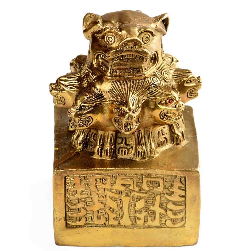 SnamicE ornaments nine headed lions chinese seal statues,pure brass decor prosperity accessories figurine,home and office sculpture,