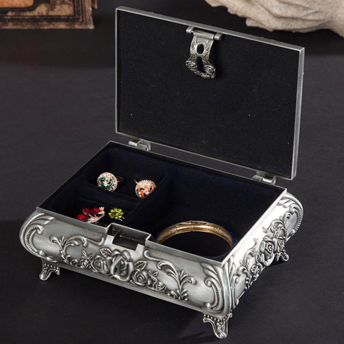 Gatuida 3 Piezas Joyero Vintage de Metal Plata Compartimentos para Anillos