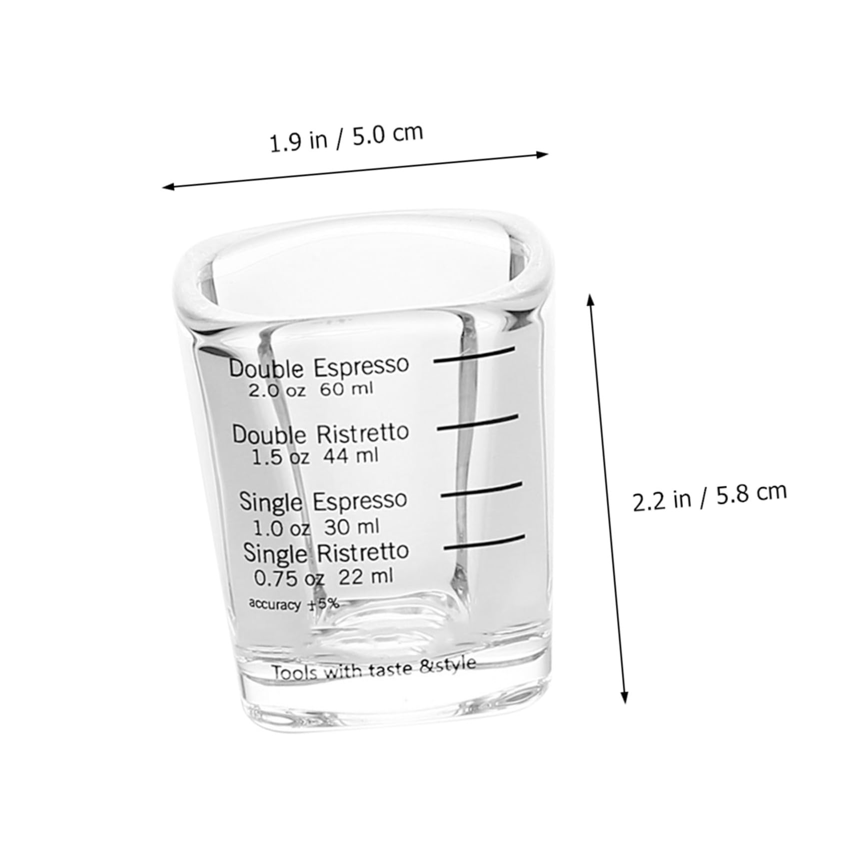 Lurrose 6 Stück Espressotassen aus Borosilikatglas mit Skala 60 ml Messbecher für Kaffee und Tee Hitzebeständig Kreatives Design für Zuhause und Schule