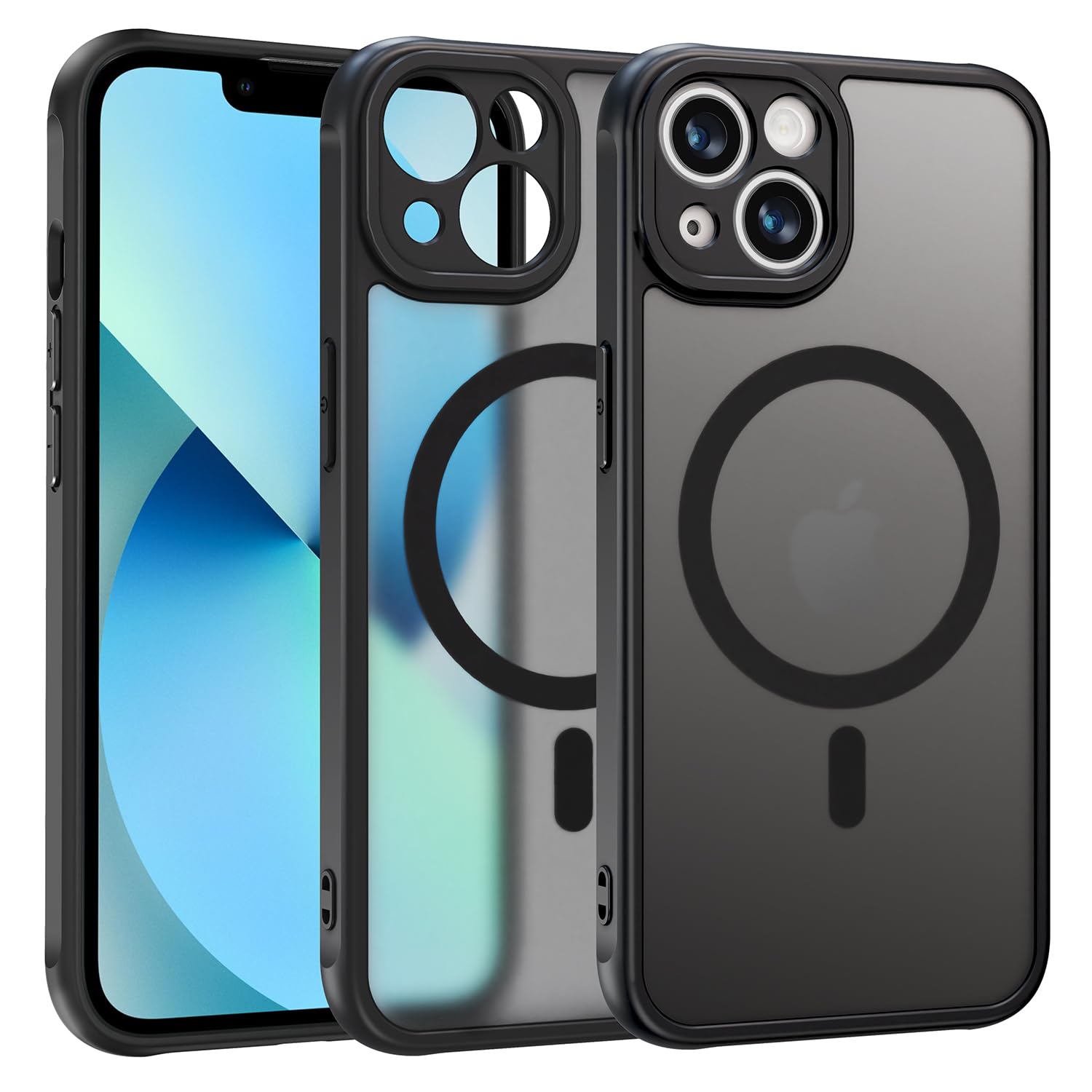 ZYIMOU Cover per iPhone 13 Compatibile con MagSafe, Magnetica Custodia Traslucida Opaca Posteriore Antiurto Antigraffio Retro Protettiva Case, Nero