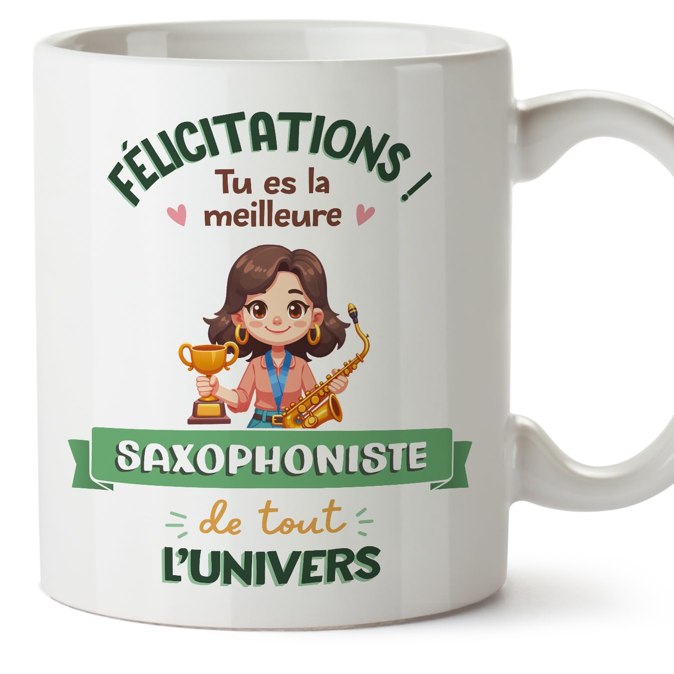 MUGFFINS Saxophonist Woman Mug - in French - Meilleur Univers Trophée - Funny Gift for Colleagues - Ceramic 11oz Mug — image 1