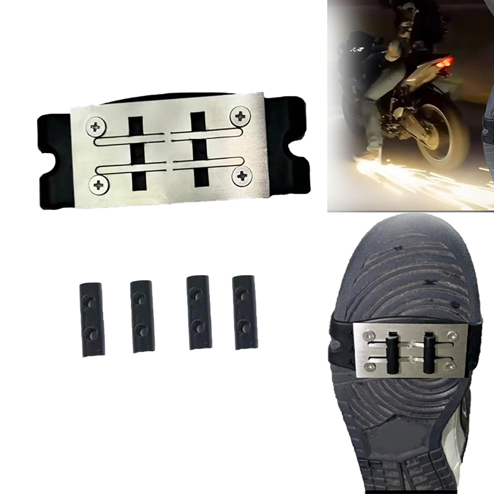 Bicycle Friction Spark Tool pad, Motorcycle, Bicycle Flint pad, Skateboard Accessories, Foot Brake Sparks, Foot Pressure Slider Riding Shoe Cover (1*Shoe Cover + 8*Flint Pad)