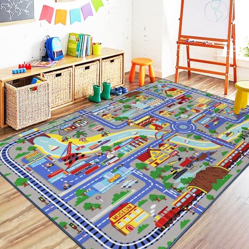 Capslpad Alfombra para niños para sala de juegos de 6 pies 6 pulgadas x 5 pies 0 pulgadas, alfombra educativa de aprendizaje para niños, alfombra de área de juego grande para tráfico, alfombra de
