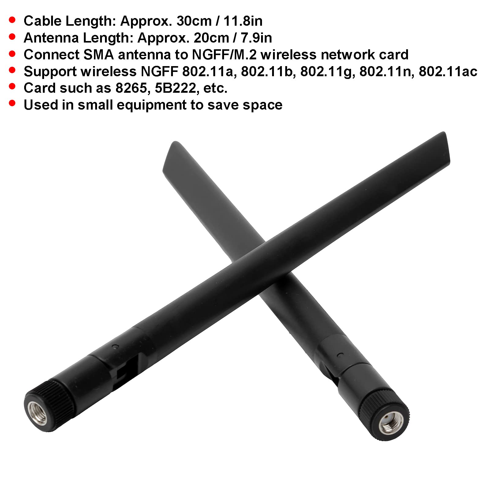 Kabel na SMA, Karta NGFF M.2 WiFi BT, 2 szt. Anteny 8DB dla Szerokiego Zasięgu, Obsługa Bezprzewodowa NGFF 802.11a, 802.11b, 802.11g, 802.11n, 802.11ac