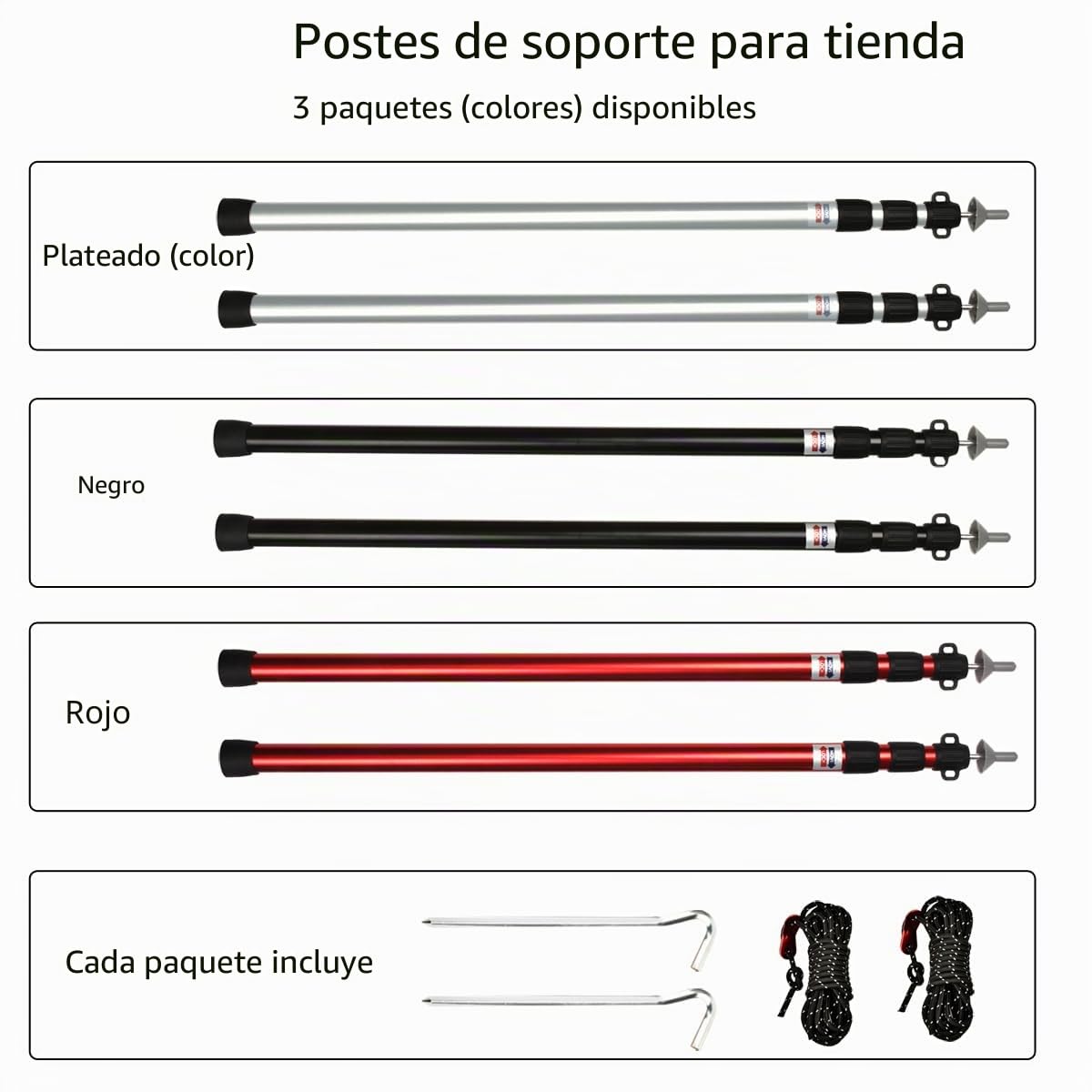 Tiandirenhe Barra telescópica para tiendas de campaña, barras de toldo, barras telescópicas, soporte de toldo de aluminio, 95 – 234 cm, poste de tienda de campaña, postes de camping para lonas,