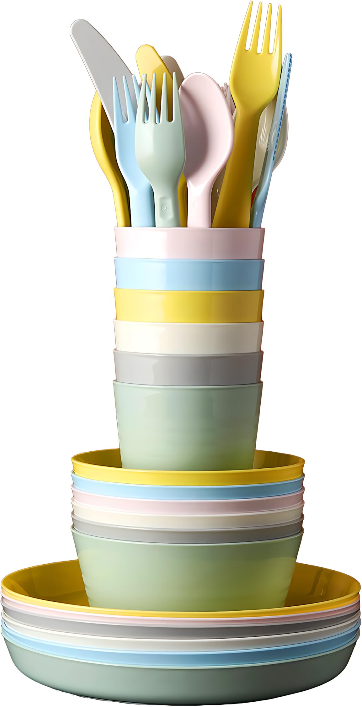 Kalas BPA Free Plastic Kids Tableware Set - Bowl, Plate, Cup and Cutlery - Pastel Colours