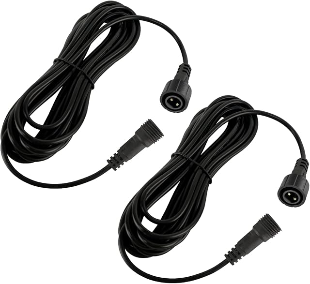 DULEE 2 Pack 5M / 16.4 Feet Extension Cable 2 Pin 16AWG IP65 Waterproof LED String Lights Extension Lead Cord for Garden Globe Lights Path Lighting LED Landscape Spotlights