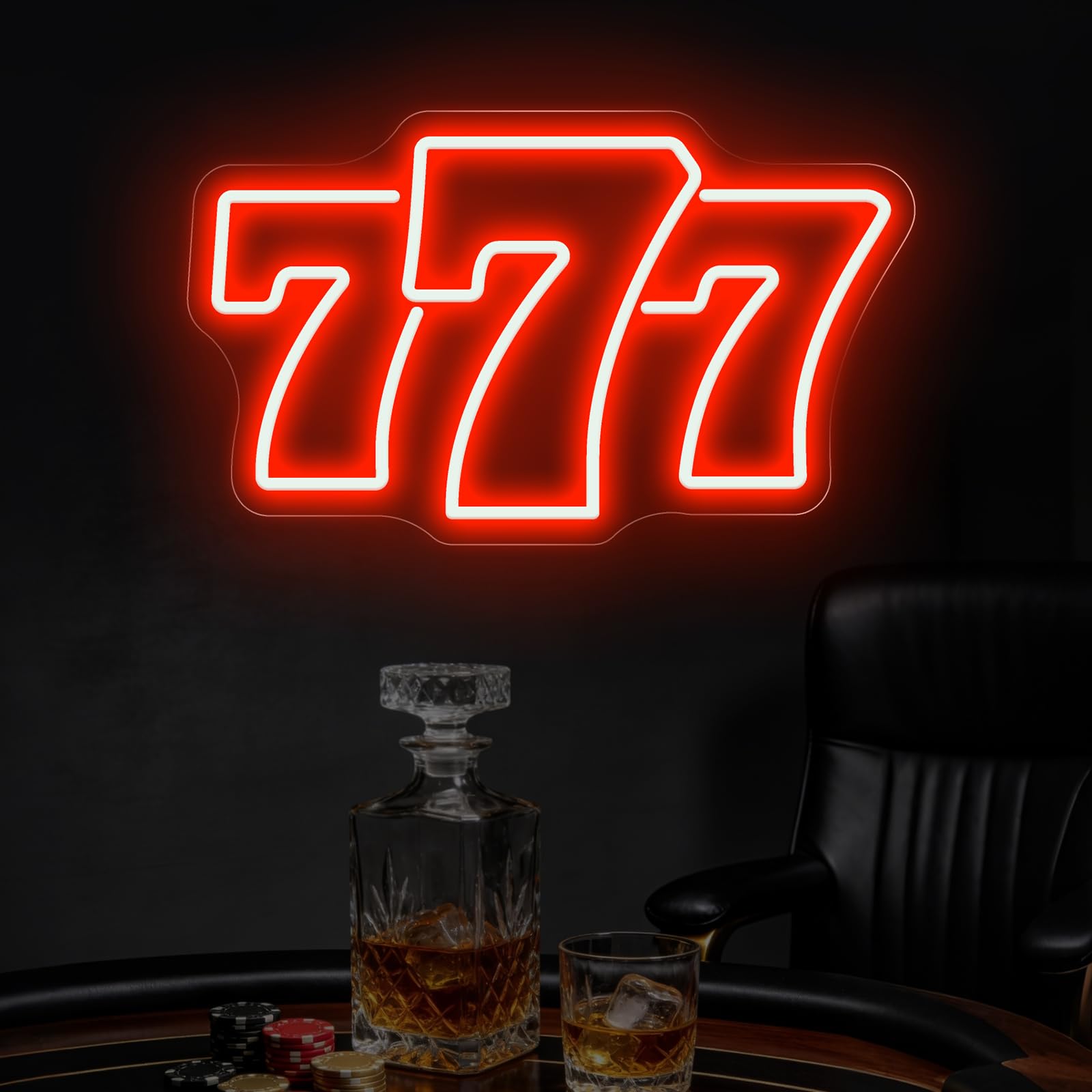Red 777 Neon Sign, 15.7" x 9.4" Lucky Angel Number Seven LED Light for Bedroom, Bar, Casino Decor, Game Room, Man Cave, Poker Night