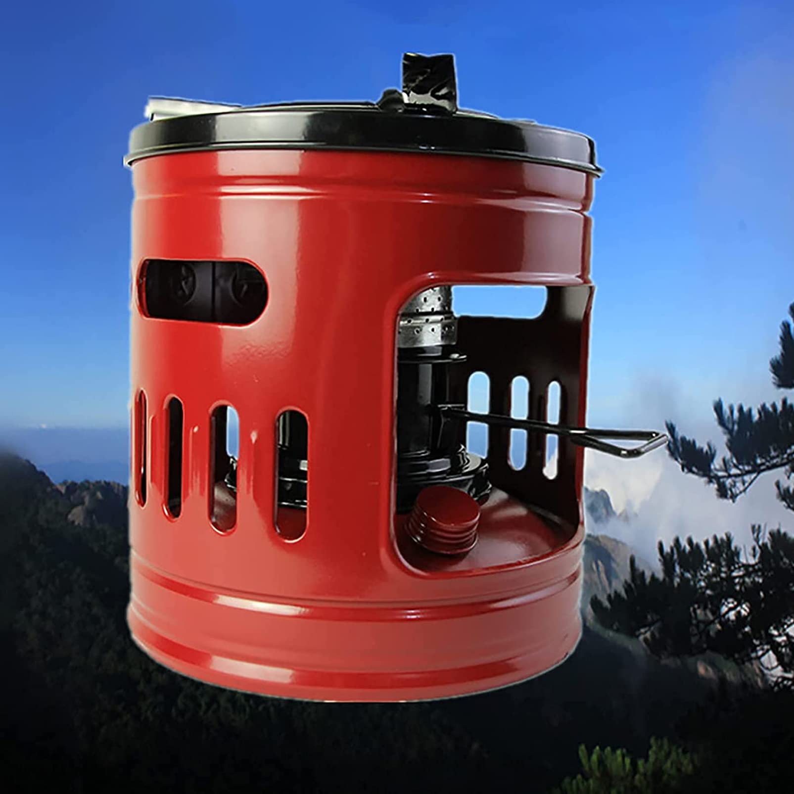 MytaYtOutdoor Cooking Kerosinkocher Brenner, Metall Winddicht 10 Dochte Kerosinofen Tragbarer Herd Campingkocher, Rot
