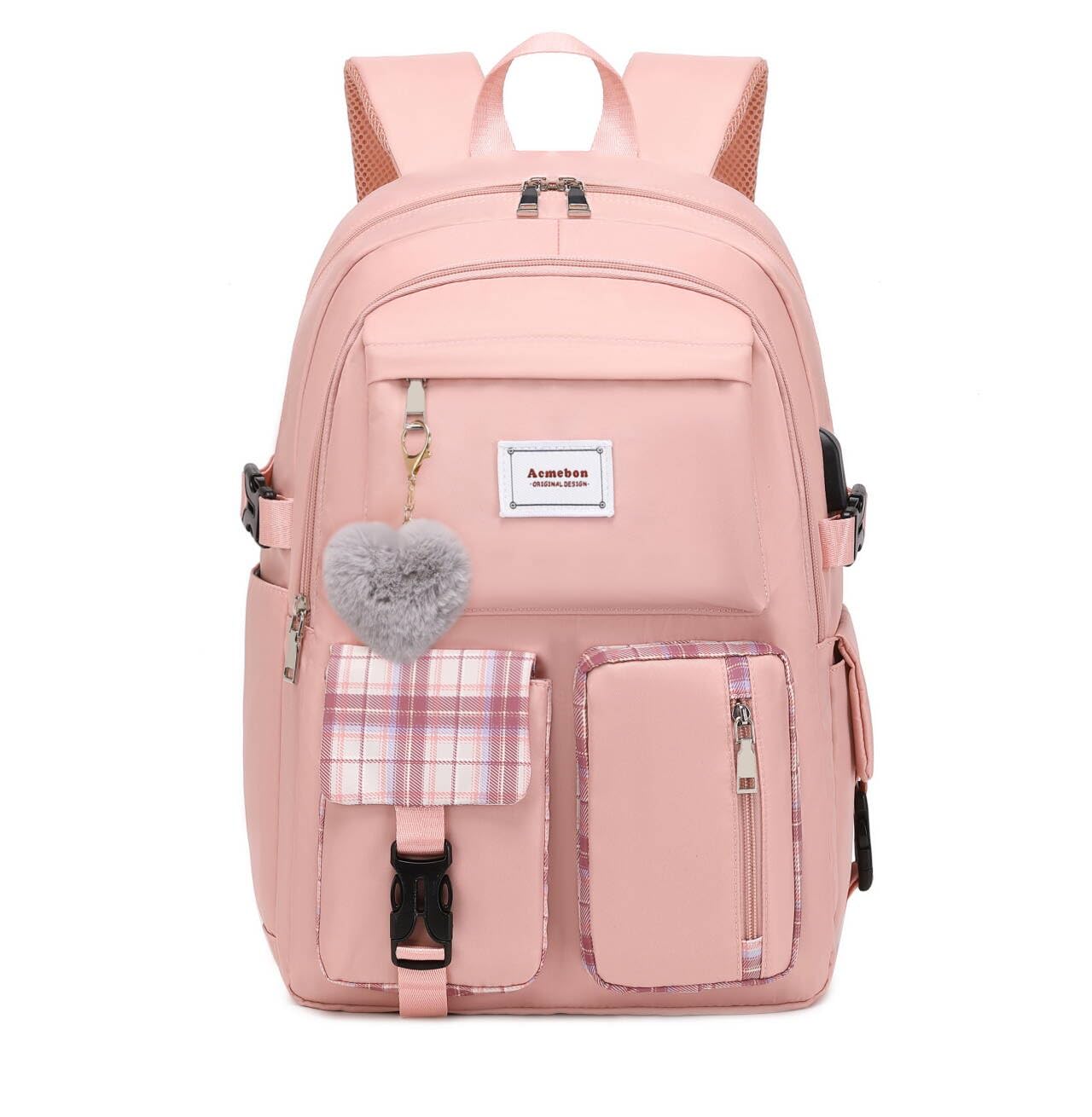 Acmebon Girl Roomy Fashion Laptop Backpack Casual Daily Backpack for Women Pink