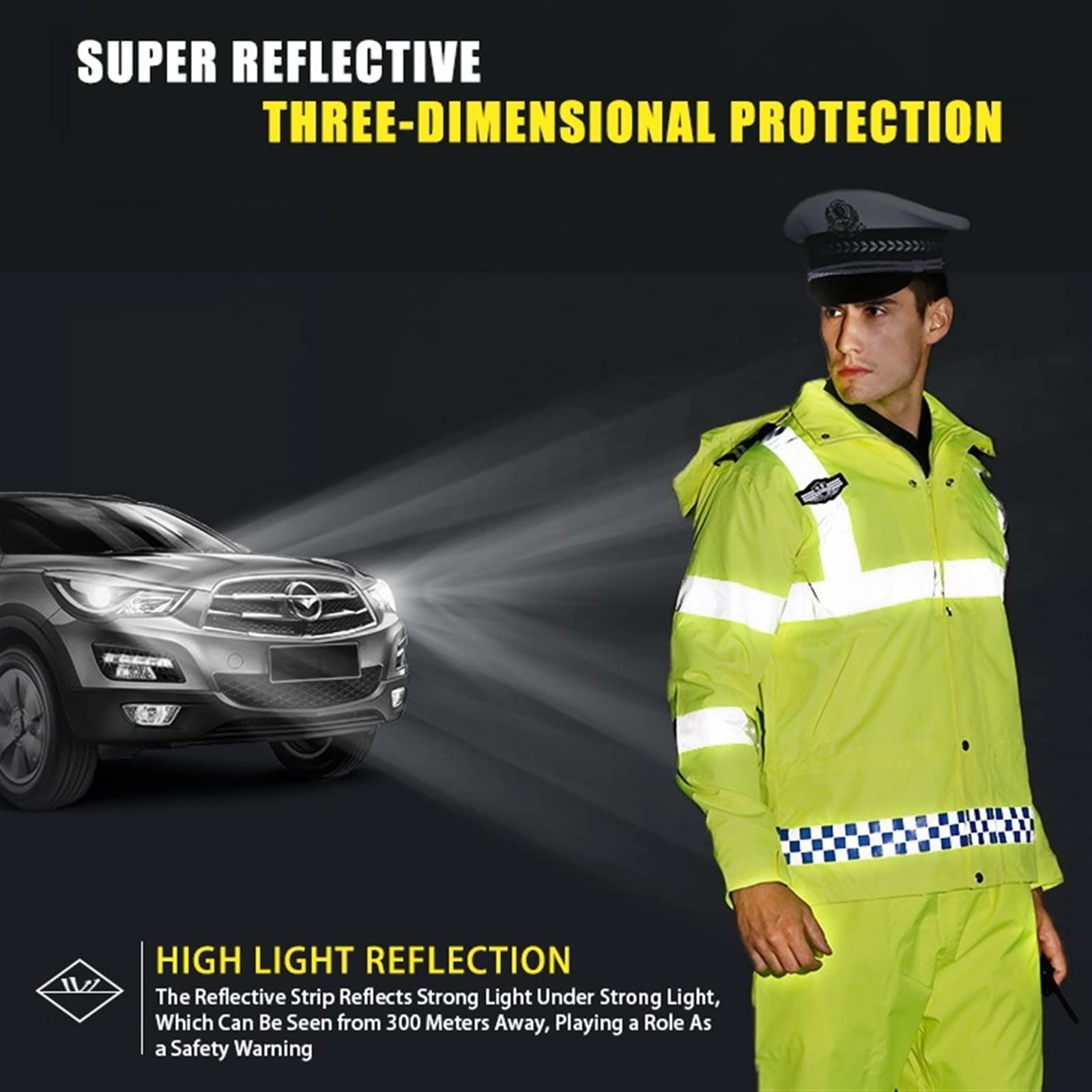 QIULAO Chaqueta Bomber Reflectante De Alta Visibilidad, Chubasquero Impermeable for Hombres Ropa De Trabajo De Seguridad, Calor Acolchado, Forro Y Capucha Extraíbles, Chaqueta De Advertencia Amarilla