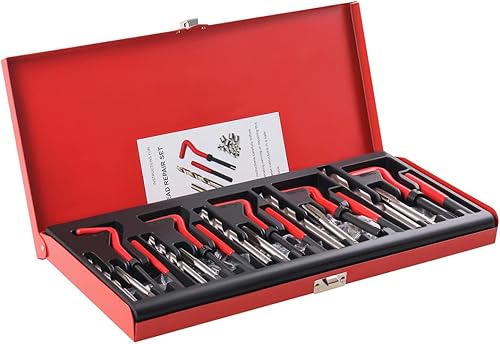JoyTube Kit de reparación de roscas de acero inoxidable M5 M6 M8 M10 M12 Kit de reparación de rosca compatible con herramientas manuales para
