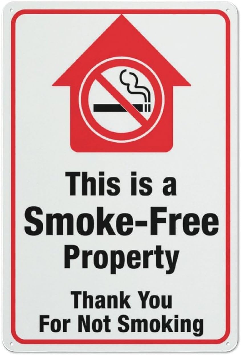 This is A Smoke Free Property Thank You Rust Free Aluminum Tin Sign - Decor with Pre-Drilled Holes for Home Garden, Yard - 12x8 Inch​