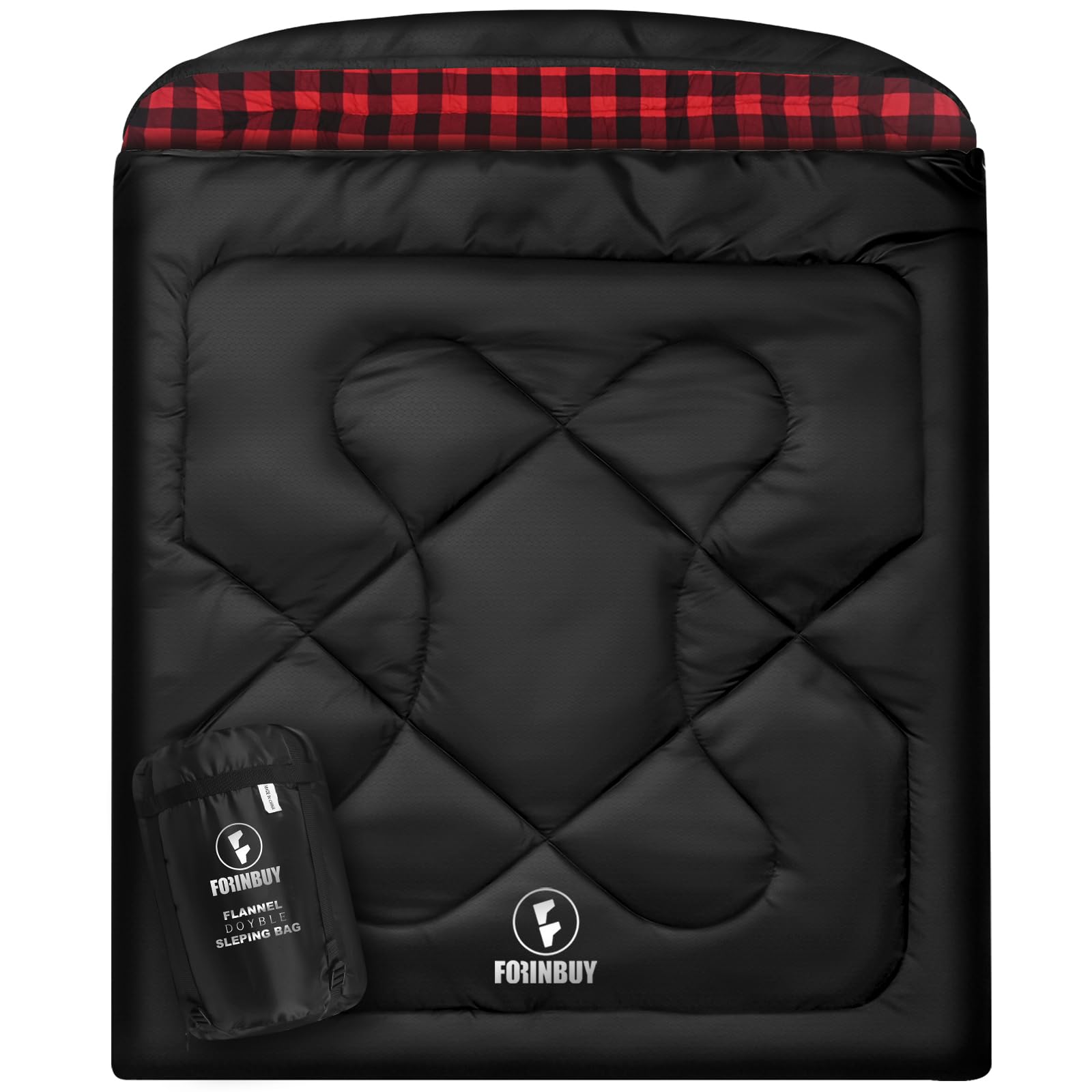 Flanell Doppelschlafsack 230x160cm für 2 Personen XXL | 100% Baumwolle Futter, wasserabweisend, 4-Jahreszeiten Deckenschlafsack – ideal für Paare, Familien Camping, Wohnmobil-Reise