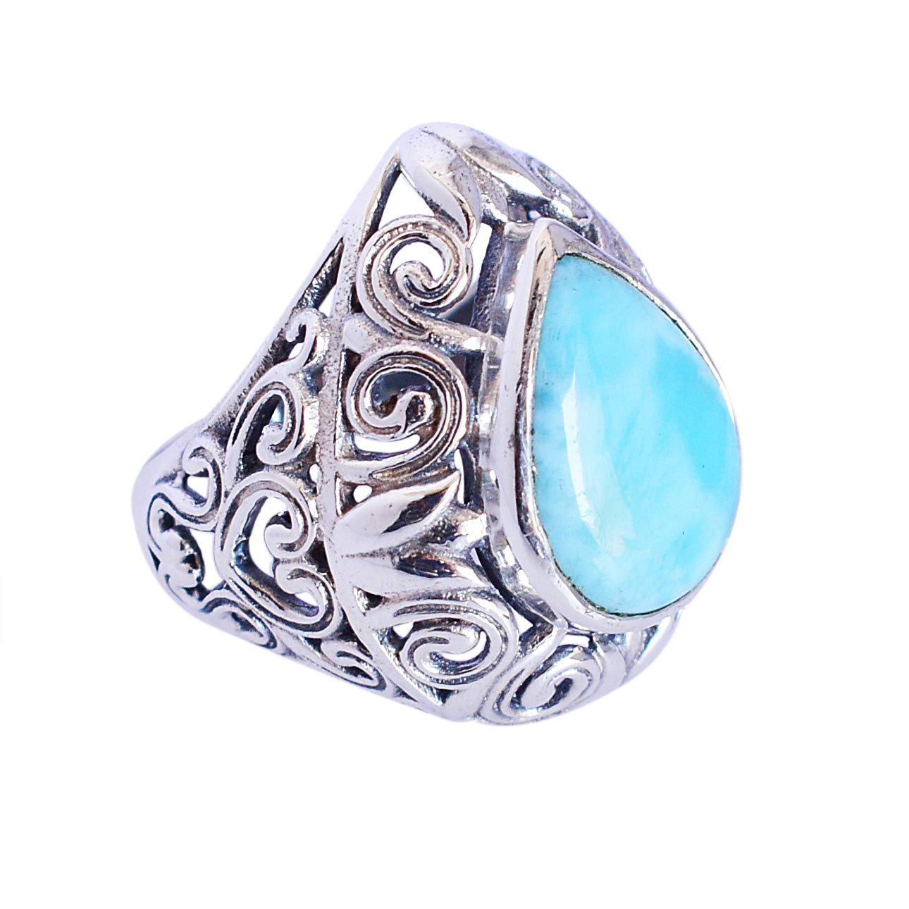 Authnetic Larimar Statement Ring 925 Sterling Silver, Handmade Blue Gemstone Fine Jewelry for Women, Elegant Silver Ring for Daily Wear, Cocktail Parties,Celebrations