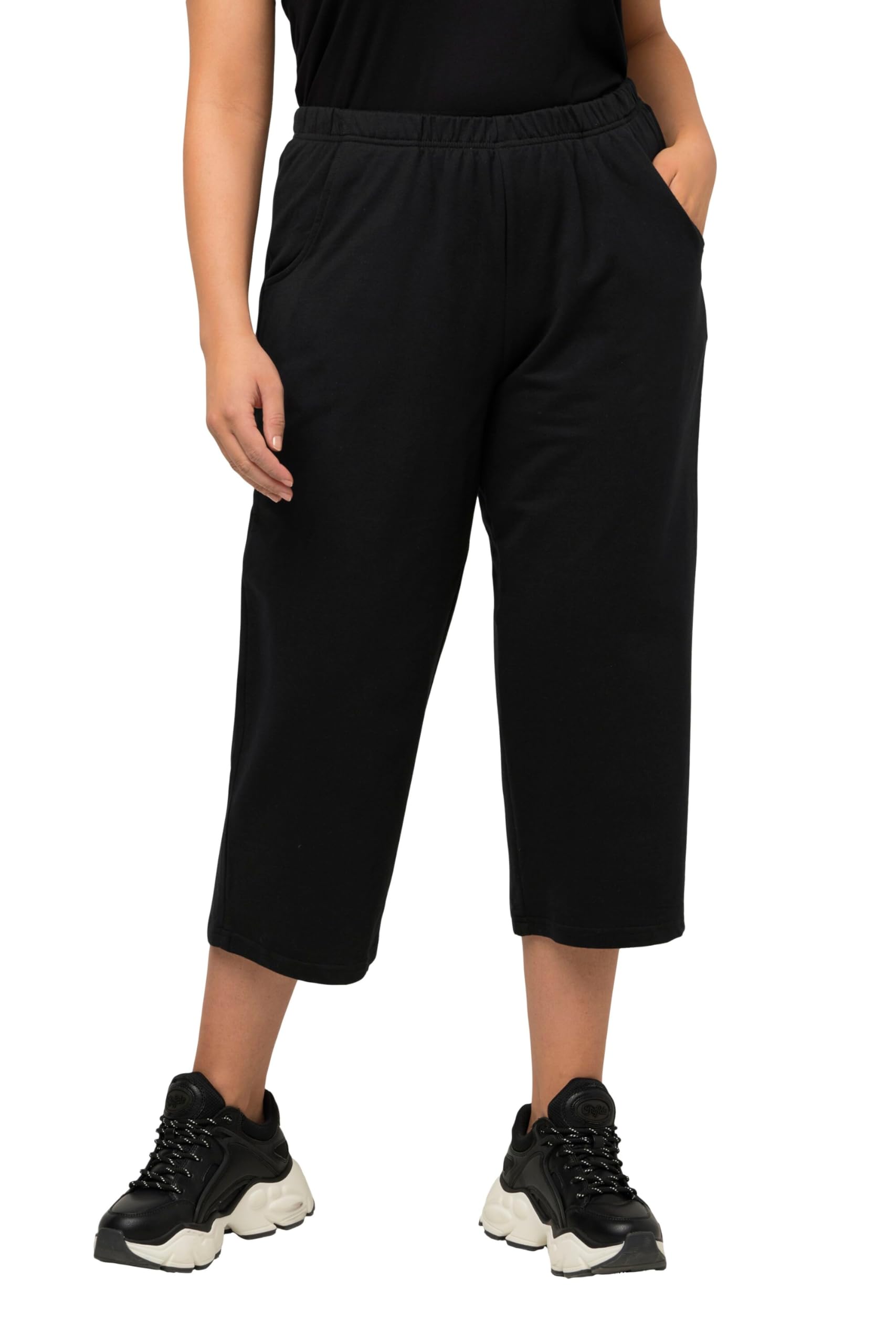 Ulla Popken Women's Plus Size Stretch Jersey Crop Pants Black 54+ 641038 10-54+