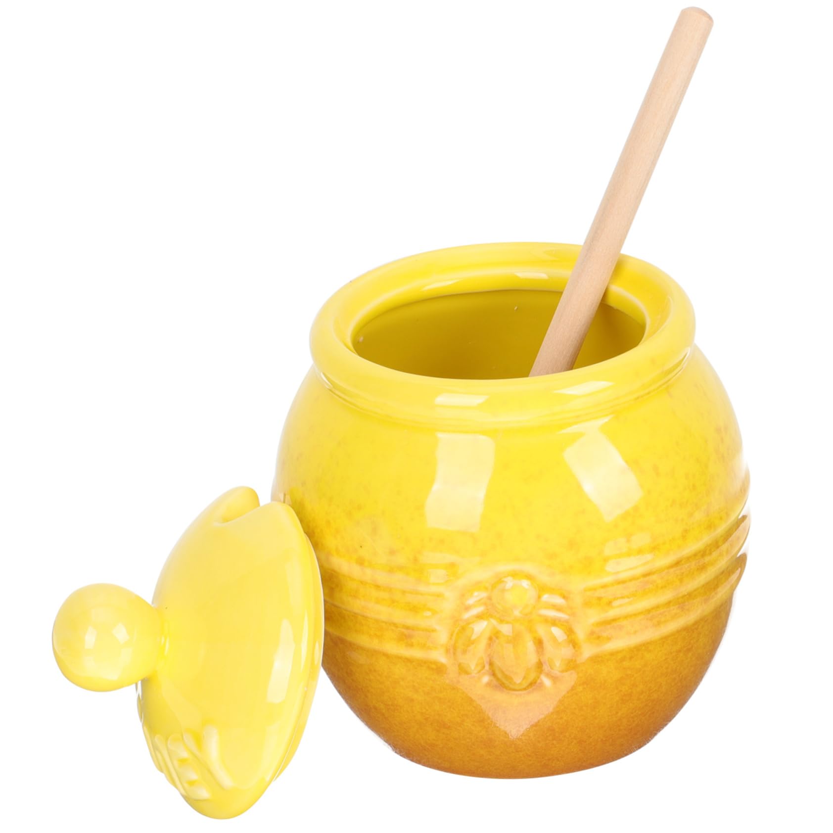 Ciieeo Ceramic Honey Storage Jar with Wooden Dipper Cute Honey Pot for Kitchen for Home