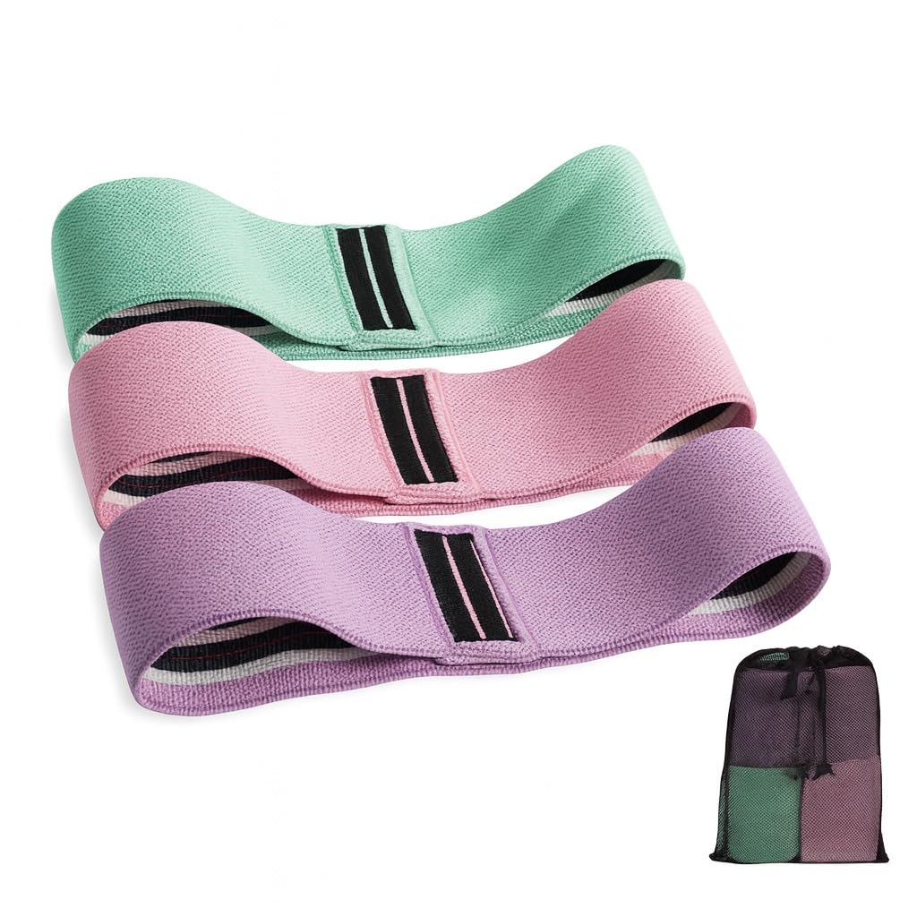 Resistance Bands Set, Exercise Bands with Non-Slip Design for HIPS & Glutes, 3 Levels Workout Bands for Women and Men, Booty Bands for Home Fitness, Yoga, Pilates (Green+Pink+Purple)