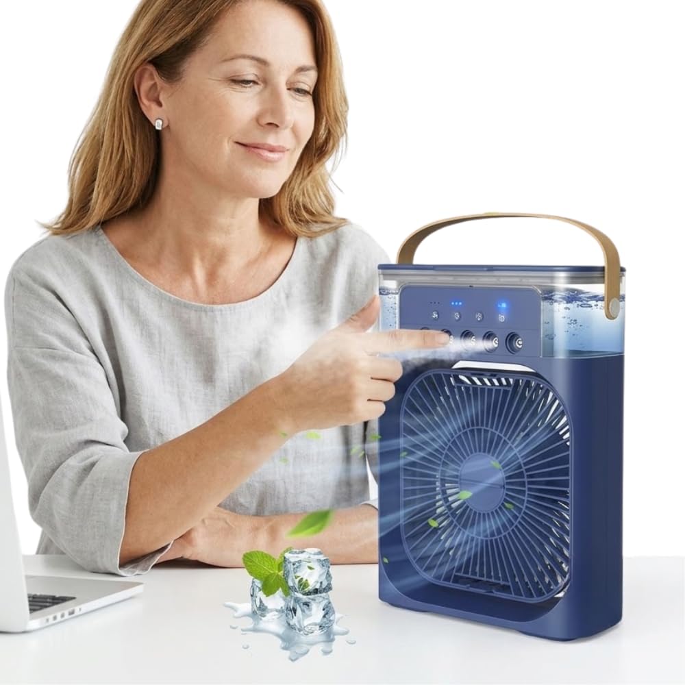 Drumstone (𝐒𝐩𝐞𝐜𝐢𝐚𝐥 𝟏𝟓 𝐘𝐞𝐚𝐫𝐬 𝐖𝐚𝐫𝐫𝐚𝐧𝐭𝐲) Mini Air Cooler Fan with Mist Spray, 3 Speed Modes, 7 Color LED Light, Timer Function & USB Powered Portable Desk Fan for Home, Office-image-13