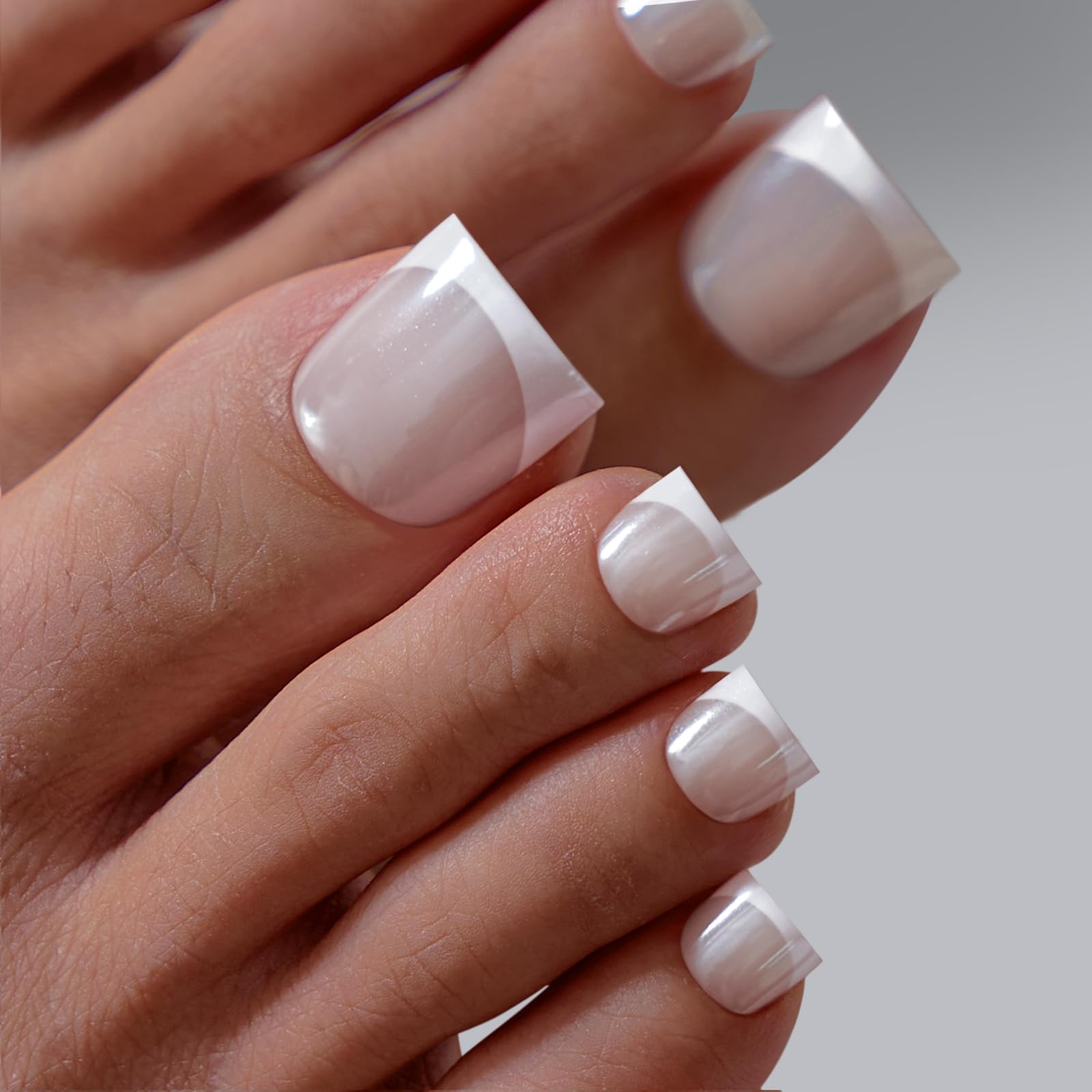 BTArtbox Press On Toenails - Lamp-Curable Real Square French Tip Toe Nail Press Ons with Glue for Women, Semi-Transparent Fake Toe Nail Tips in 15