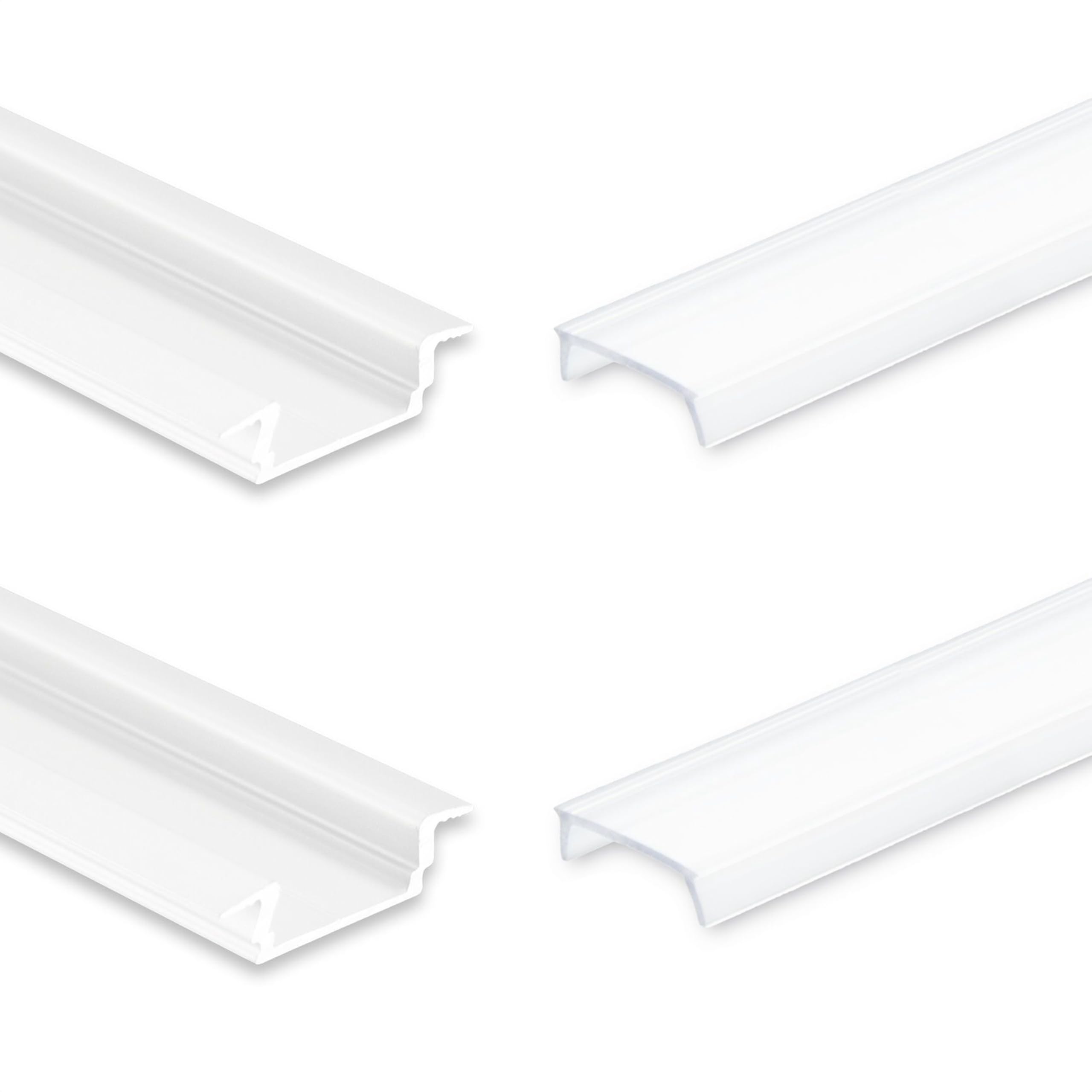 INNOVATE 5x LED Aluminium profiel 2m voor LED strips tot 12mm breedte, aluminium profiel voor inbouw indirecte verlichting, zilveren inbouwprofiel inclusief diffusor helder