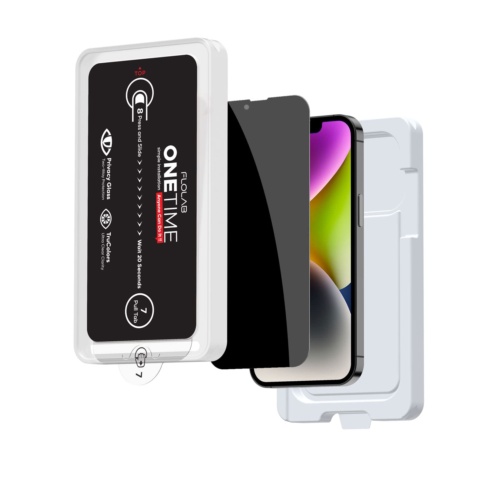 FLOLAB NanoArmour ONETIME Case Friendly for iPhone 14/13 /13 Pro Privacy Screen Protector the Best Tempered Glass Protects your Privacy - Durable, Smooth as Butter, Easy to Install, Dust Free