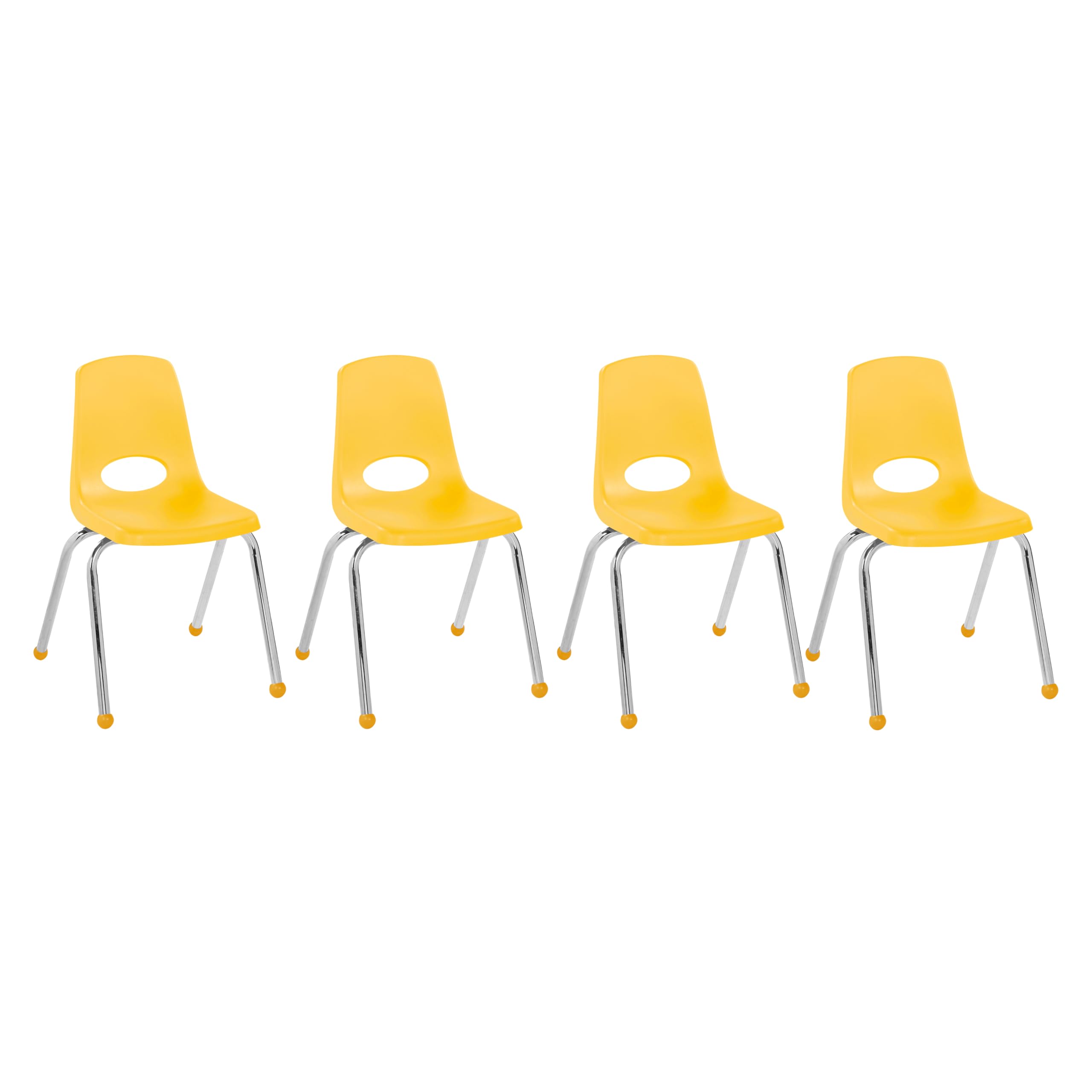 FDP 16" School Stack Chair, Stacking Student Seat with Chromed Steel Legs and Ball Glides; For In-Home Learning or Classroom - Yellow (4-Pack), 10382-YE