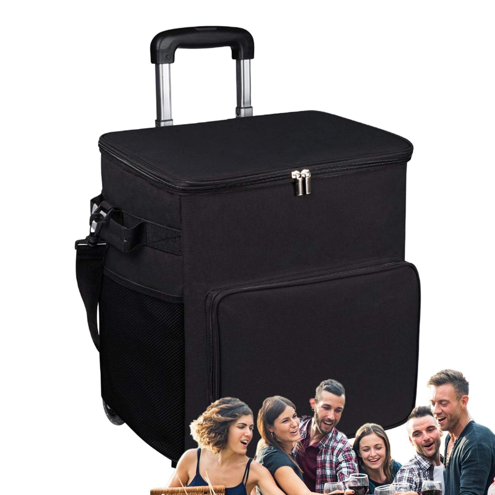 Cooler isotermica su ruote, friggitrice termica morbida, carrello con maniglia e borsa termica impermeabile da 35 l, per viaggi, picnic, shopping, esterni, terrazza e spiaggia