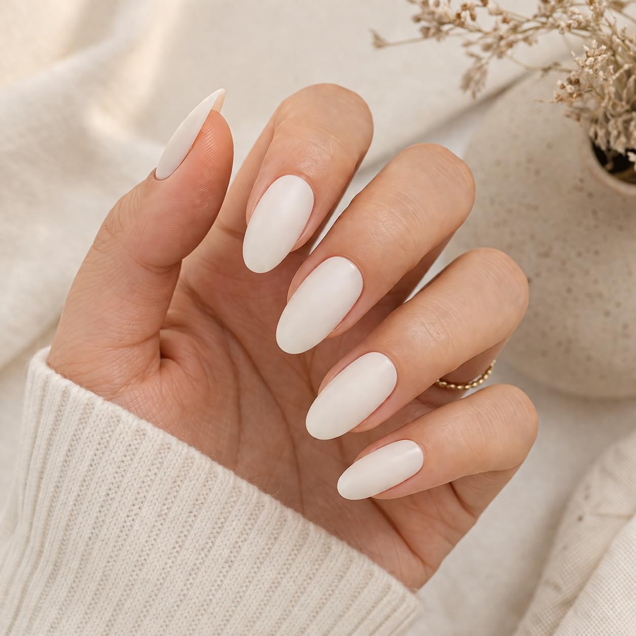 Natural White Press On Nails for Women 24 Pcs | Oval Shape Artificial Nails | Clear White Reusable Fake Nails Stick On Extensions False Nails Kit with Glue Tabs, Nail Filer, Cleaning Wipe & Cuticle Stick-image-18
