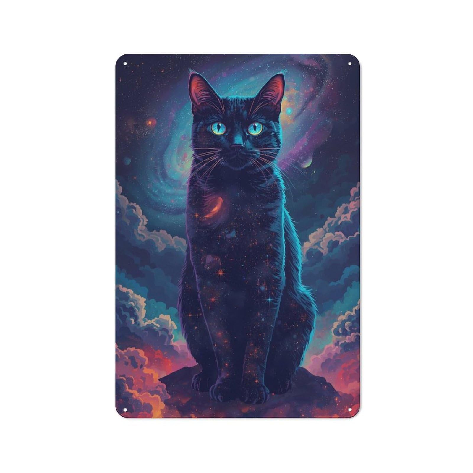 Junmoney Cosmic Black Cat Portrait Retro-Style Tin Sign 30X20cm For Living Room Or Hallway, For Home Wall Decor Collectors Refreshing A Room In Autumn