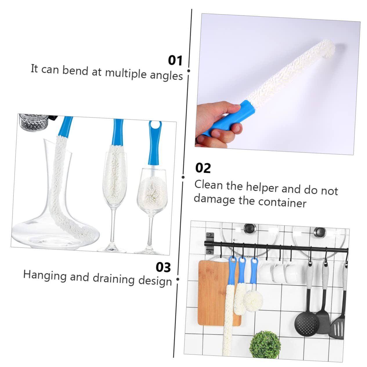 FRCOLOR 9pezzi Spazzolino Flessibile Per Bottiglie Per e Decanter Per Facili Usare e Versatili