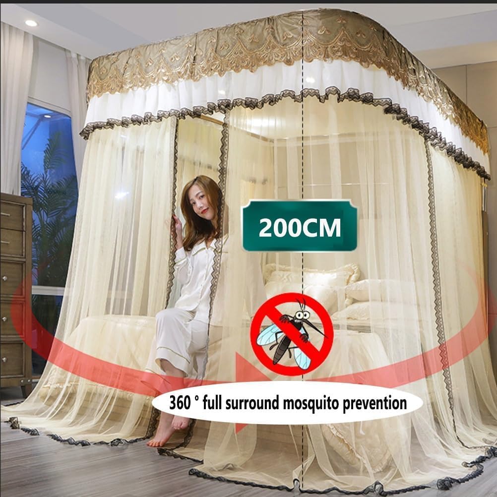 European Court Bed Canopy Mosquito Net for Single and Double Beds with Metal Bracket (Colour: Blue-1, Size: 150X200CM) (Color : Pink-1, Size : 180X200CM)