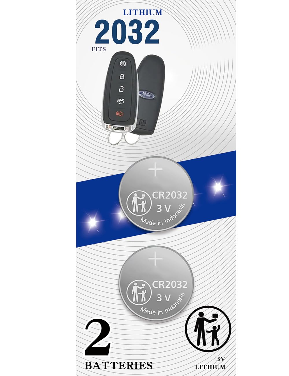 Key Fob Replacement Batteries for Ford (F150 Escape Focus Explorer Fusion Expedition Taurus Fiesta Econoline Flex Edge Transit Mustang Ranger EcoSport) Remote Key Battery,2 Pack with Fitment Guide