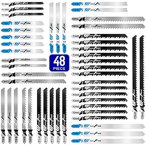 Jigsaw Blades Set 48pcs,Contractor Assorted T Shank Jig Saw Blades,Multi-Purpose HCS/HSS Saw Blades for Cutting Wood,Plastic,Metal Cover
