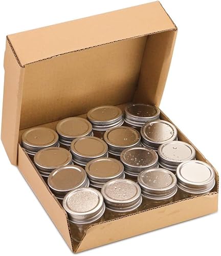 Miniatura 7 de CZWESTC Paquete de 16 tarros de vidrio de 2 onzas con tapas, mini vasos de chupito con tapa de metal, tarros redondos de vidrio para conservas,