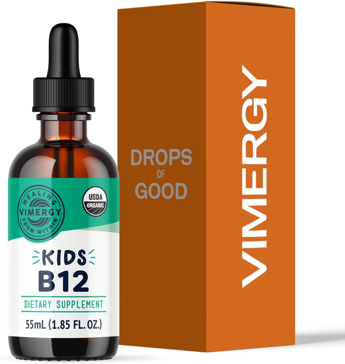 Vimergy Kids USDA Organic Liquid B12 – Promotes Physical Development & Cognitive Function* – Fast-Absorbing Immune Support* – Vegan, Non-GMO – 55 mL