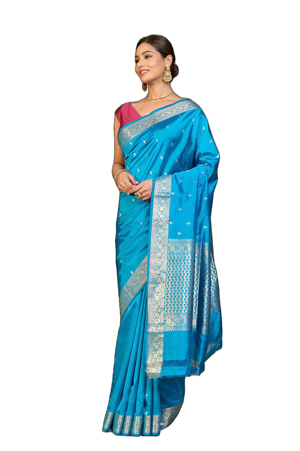 taneira Blue Silk Viscose Cutwork Banarasi Inspired Design SareeWith Unstitched Blouse(SAAXPAHSK0101-Blue)-picture-17