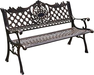 Banco de jardim ao ar livre, banco Banco de parque ao ar livre com encosto Banco de jardim de lazer Cadeira de ferro dupla Espreguiçadeira de alumínio fundido Banco de assento ao ar livre esculpido B