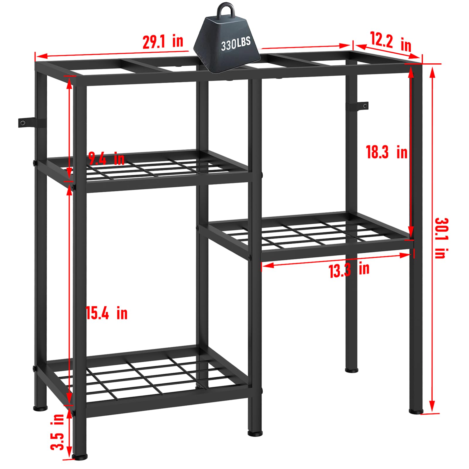 YBING Support d'aquarium de 20 gallons avec étagère en métal à 3 niveaux, noir