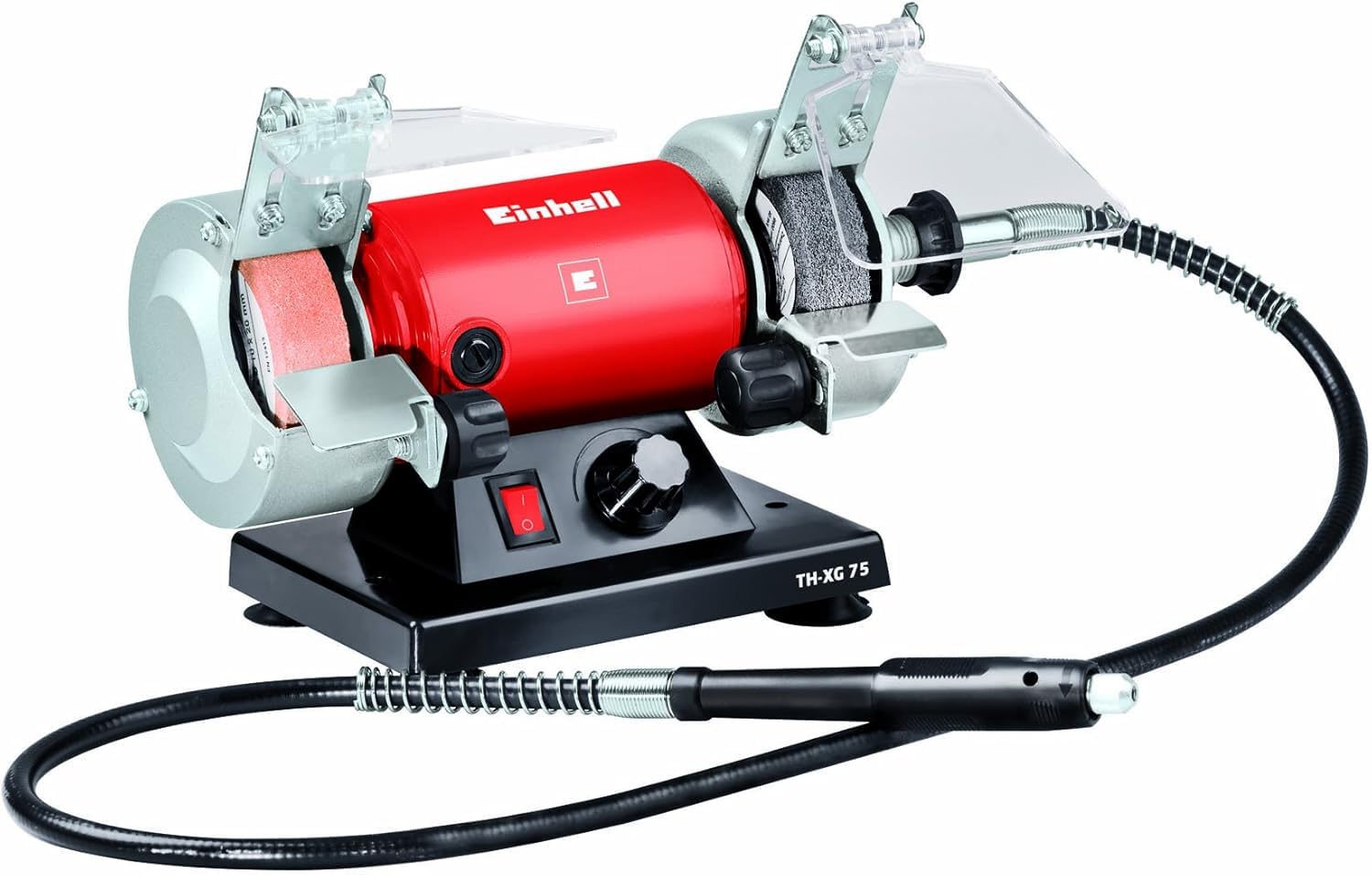 Einhell Doppelschleifer Set TH-XG 75 Kit (120 W, inkl. Grob- und Polierscheibe, flexible Welle, 100 tlg. Zubehör-Set im Holzkoffer)