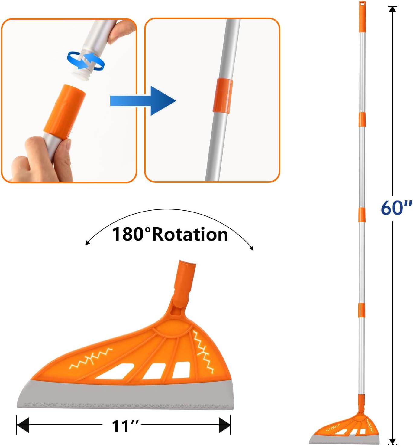 Multifunction Magic Rubber Air Broom, Replaceable Silicone Floor Squeegee, Sweeper and Scrape 2 in 1 Household Cleaning Squeegee Broom for Floor, Bathroom, Kitchens, Tile, Glass (Orange)