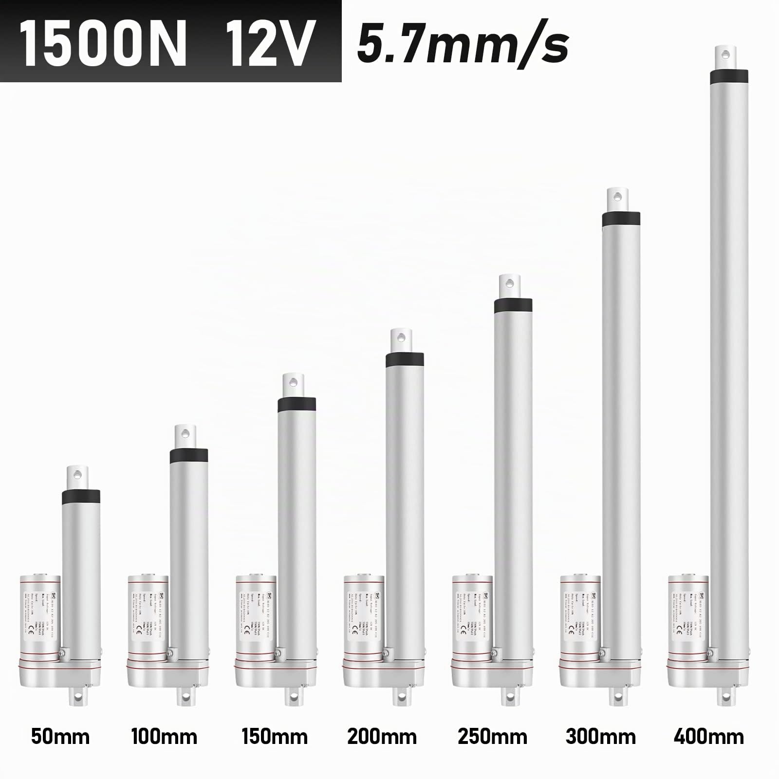 Sonnewelt Verin electrique 12v 200mm course,Actionneur linéaire 1500N max,moteur linéaire DC,Verin pour applications ouvre-portes électriques et automatisation,bricolage,soulèvement de meubles